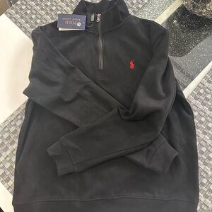 Polo by Ralph Lauren Black Quarter-Zip Sweater with Red Logo